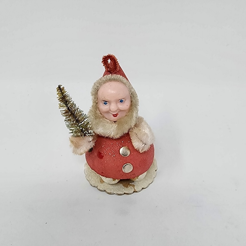 Vintage Christmas Santa Elf‎ Gnome Ornament Figurine Tree Putz Chenille Japan